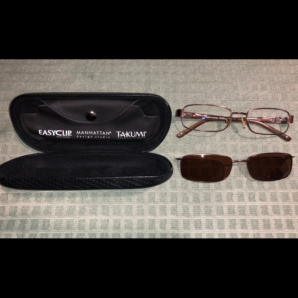 Glasses frame with magnetic sun clip.